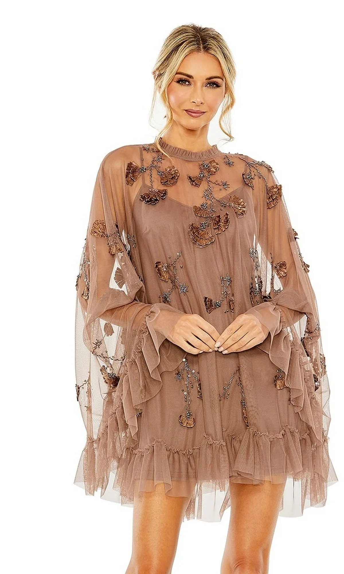 Long Sleeve Short Hoco Dress: Mac Duggal 9257 sold by PromGirl