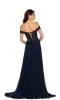 Dave and Johnny Off-Shoulder Navy Prom Dress 11242 sold by PromGirl