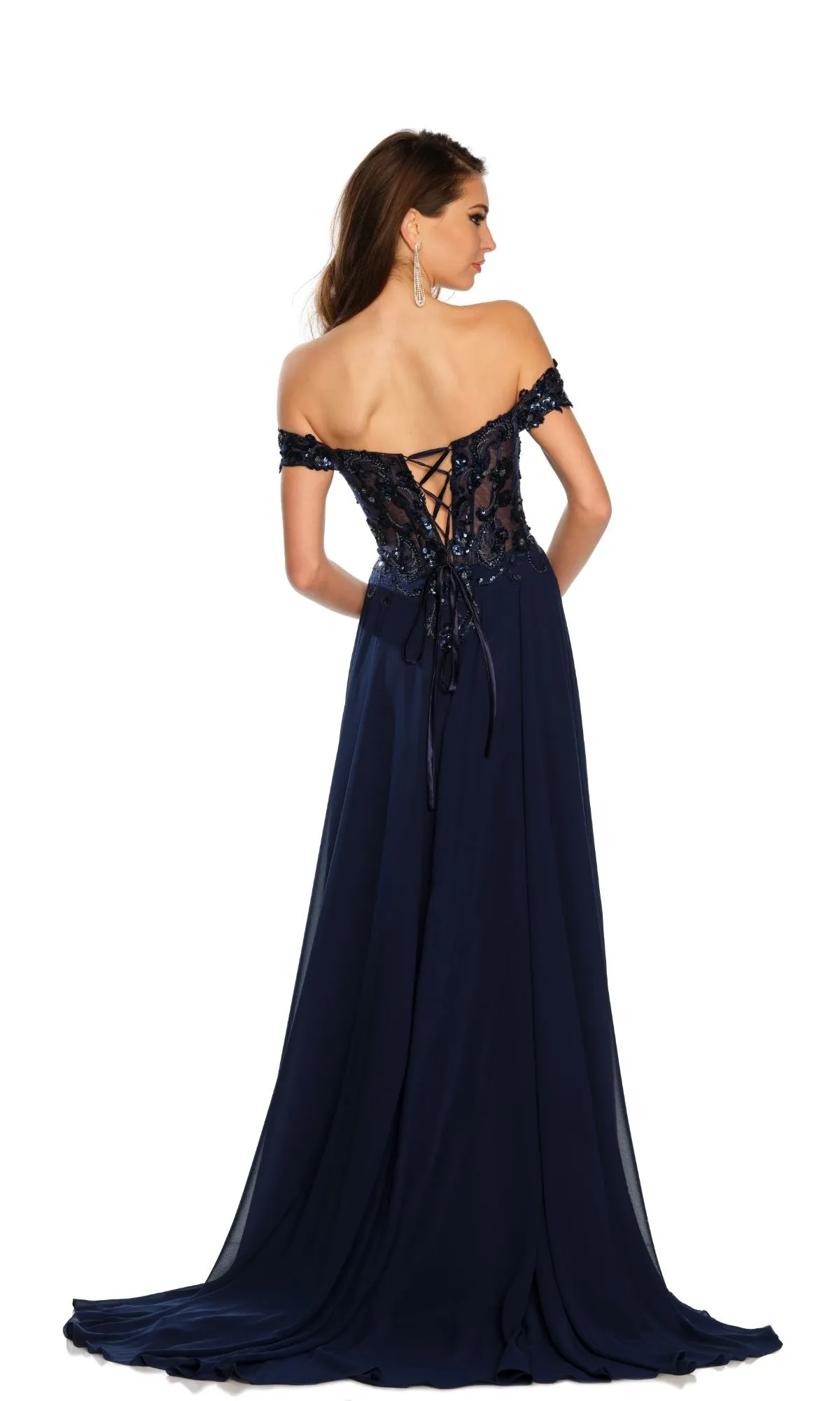 Dave and Johnny Off-Shoulder Navy Prom Dress 11242 sold by PromGirl product image thumbnail 2