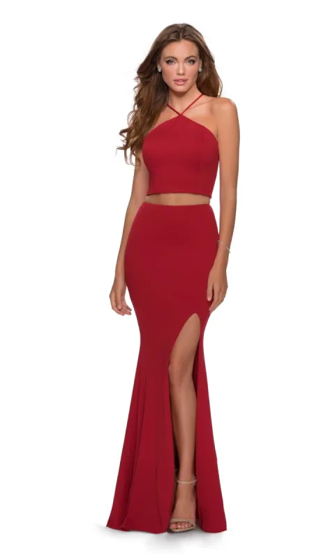 Two-Piece Fitted Jersey Prom Dress: La Femme 28624 sold by PromGirl