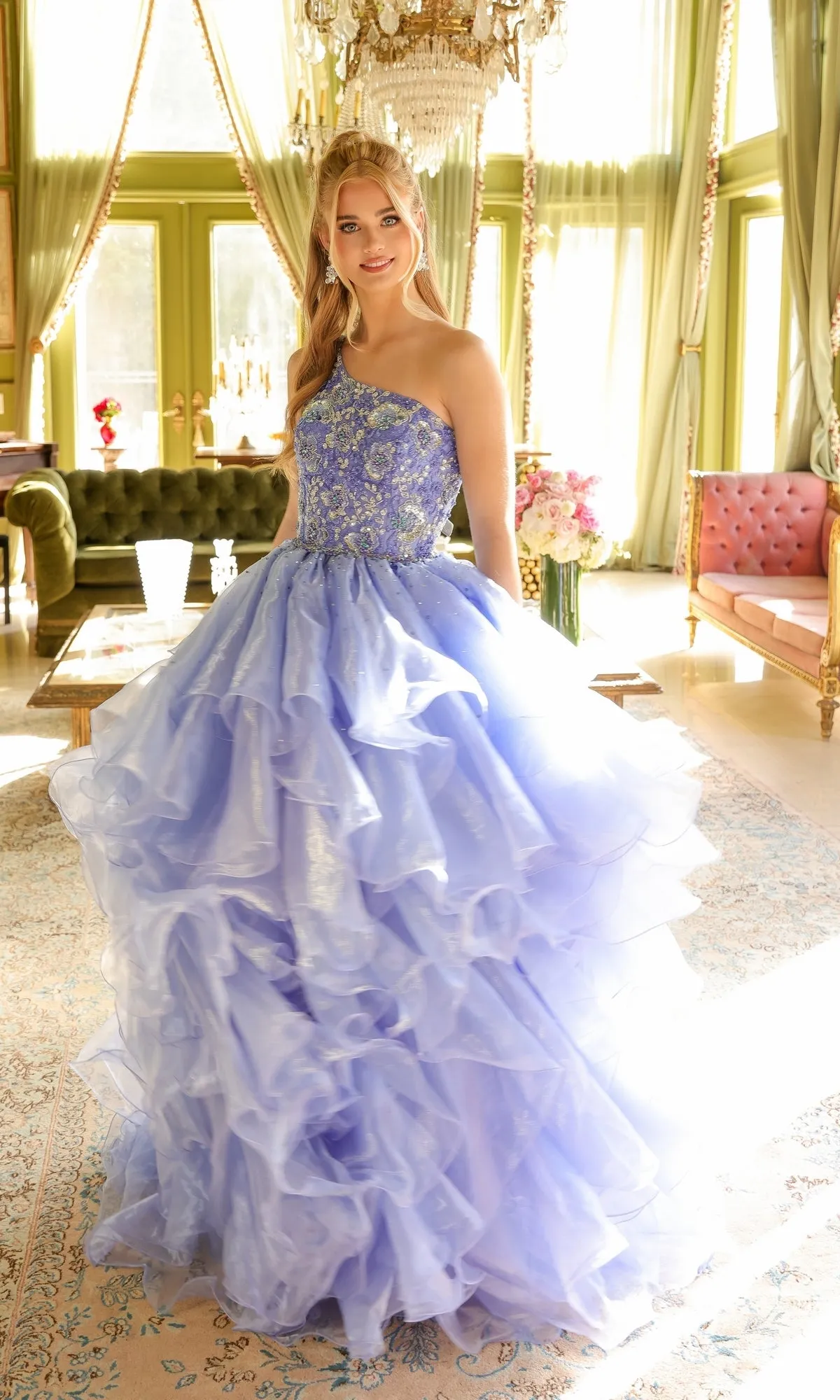 One-Shoulder Prom Ball Gown: Ava Presley 28575 sold by PromGirl product image thumbnail 3