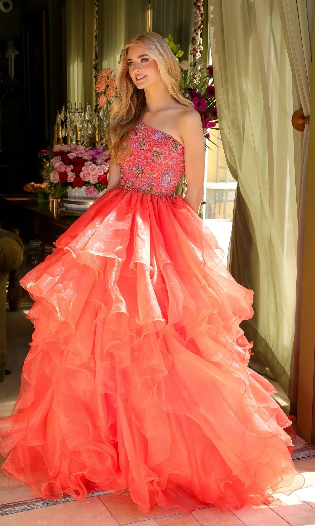 One-Shoulder Prom Ball Gown: Ava Presley 28575 sold by PromGirl