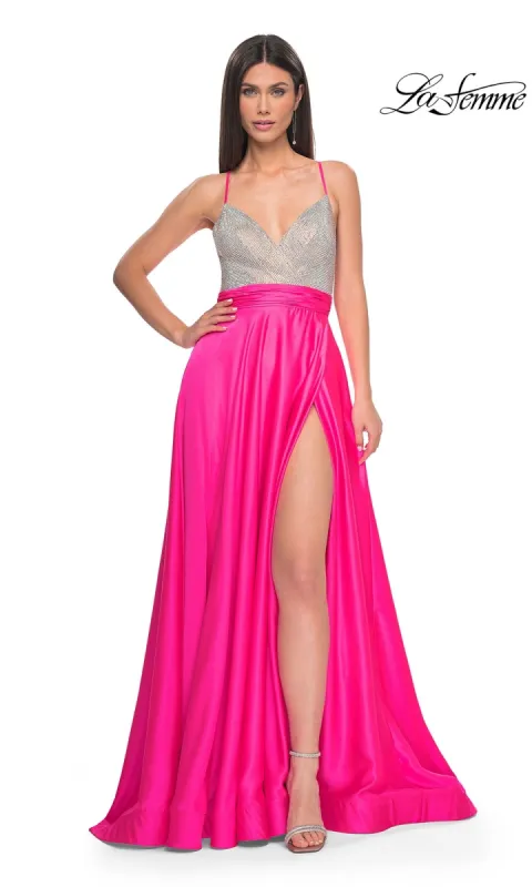 La Femme Neon Pink Long Prom Dress 31448 sold by PromGirl