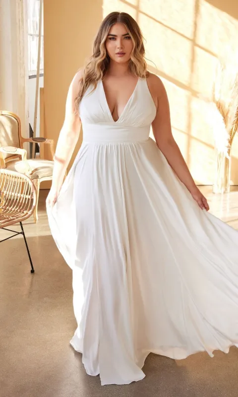 Long Plus-Size White Dress: Ladivine 7469WW sold by PromGirl