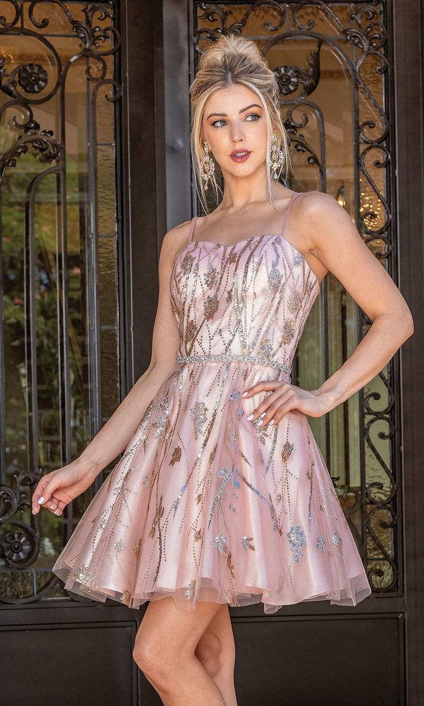 Glitter-Print A-Line Short Homecoming Dress sold by PromGirl