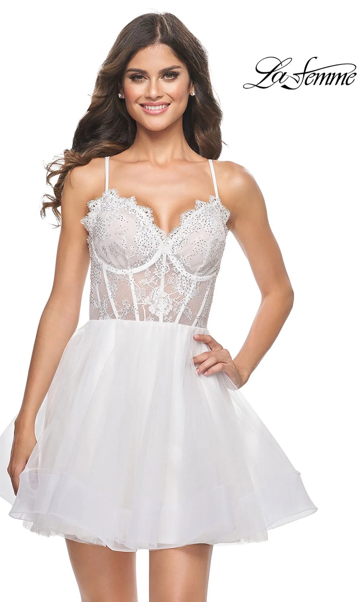 Sheer-Bodice Short La Femme Homecoming Dress 31769 sold by PromGirl product image thumbnail 5