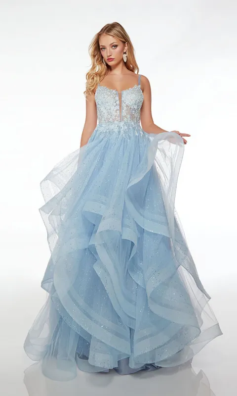 Light Blue Long Sheer-Bodice Prom Ball Gown 61543 sold by PromGirl