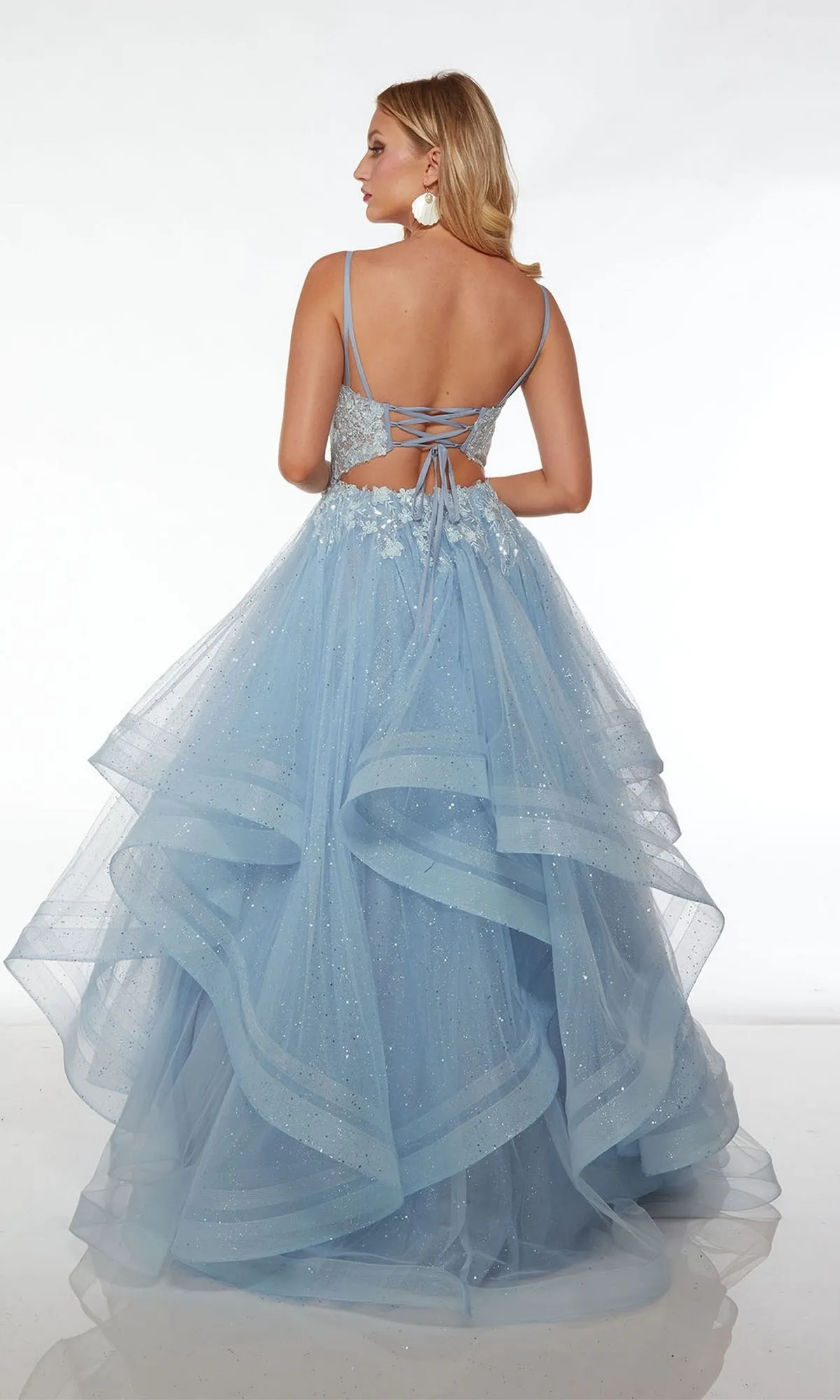 Light Blue Long Sheer-Bodice Prom Ball Gown 61543 sold by PromGirl product image thumbnail 2