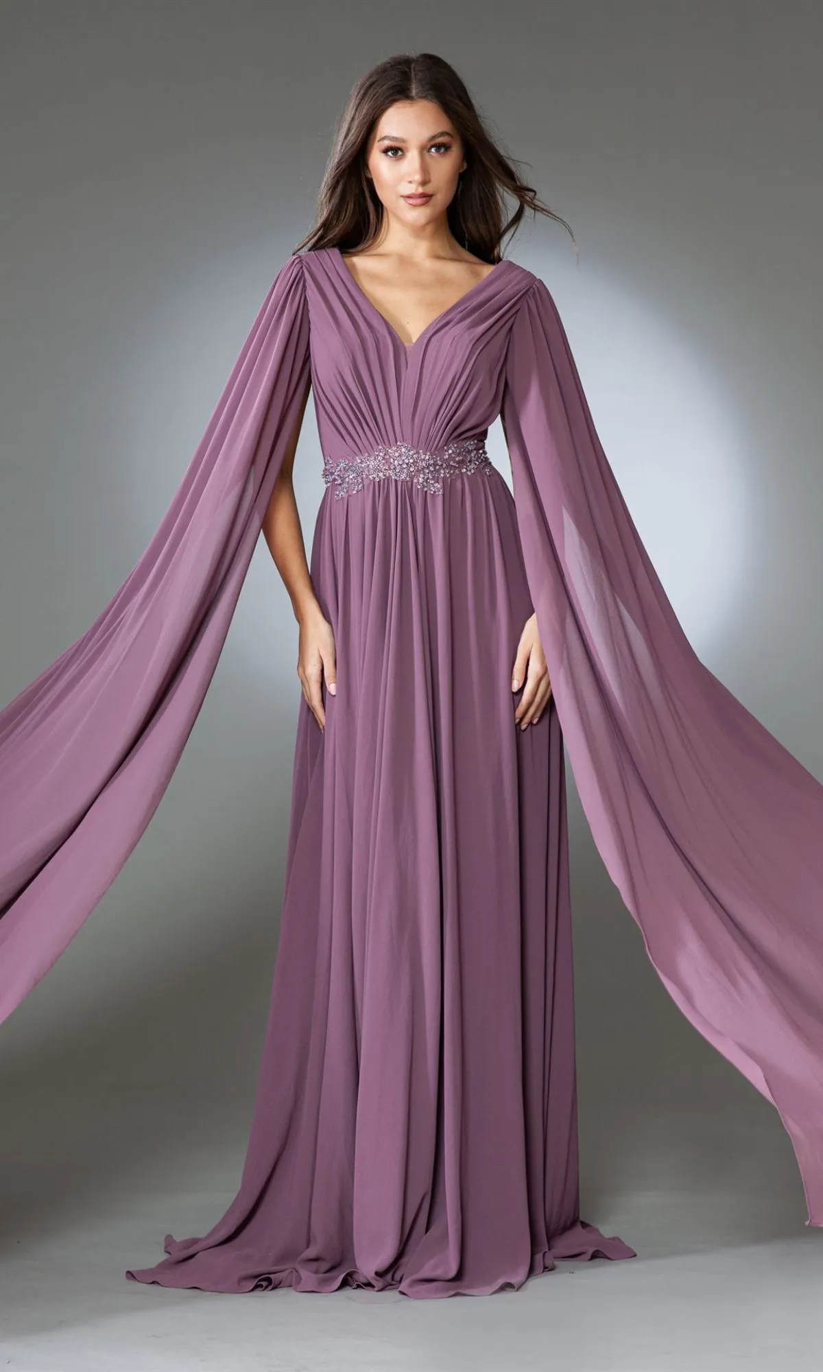 Drape-Sleeve Long Formal Dress AC0011 sold by PromGirl product image thumbnail 3