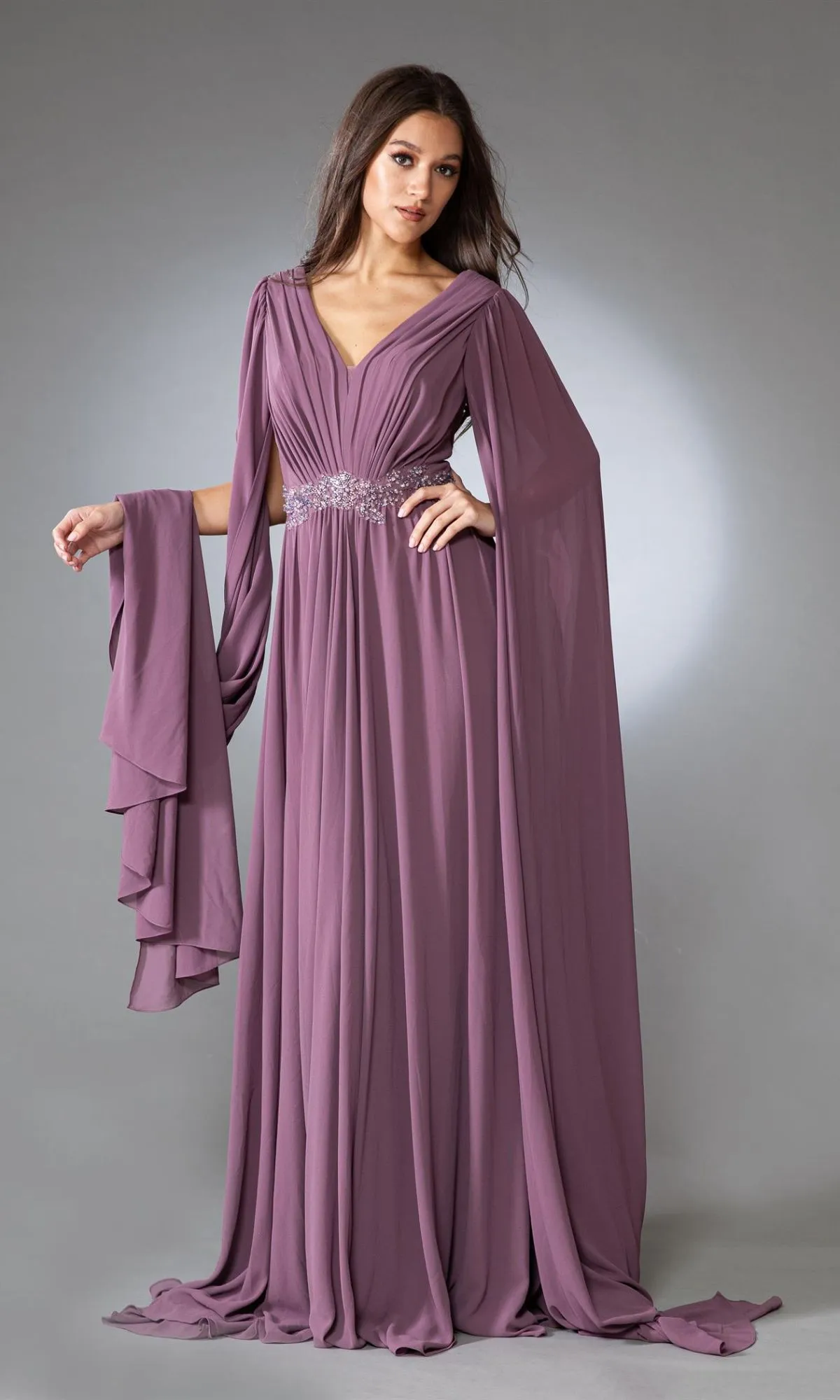 Drape-Sleeve Long Formal Dress AC0011 sold by PromGirl product image thumbnail 5