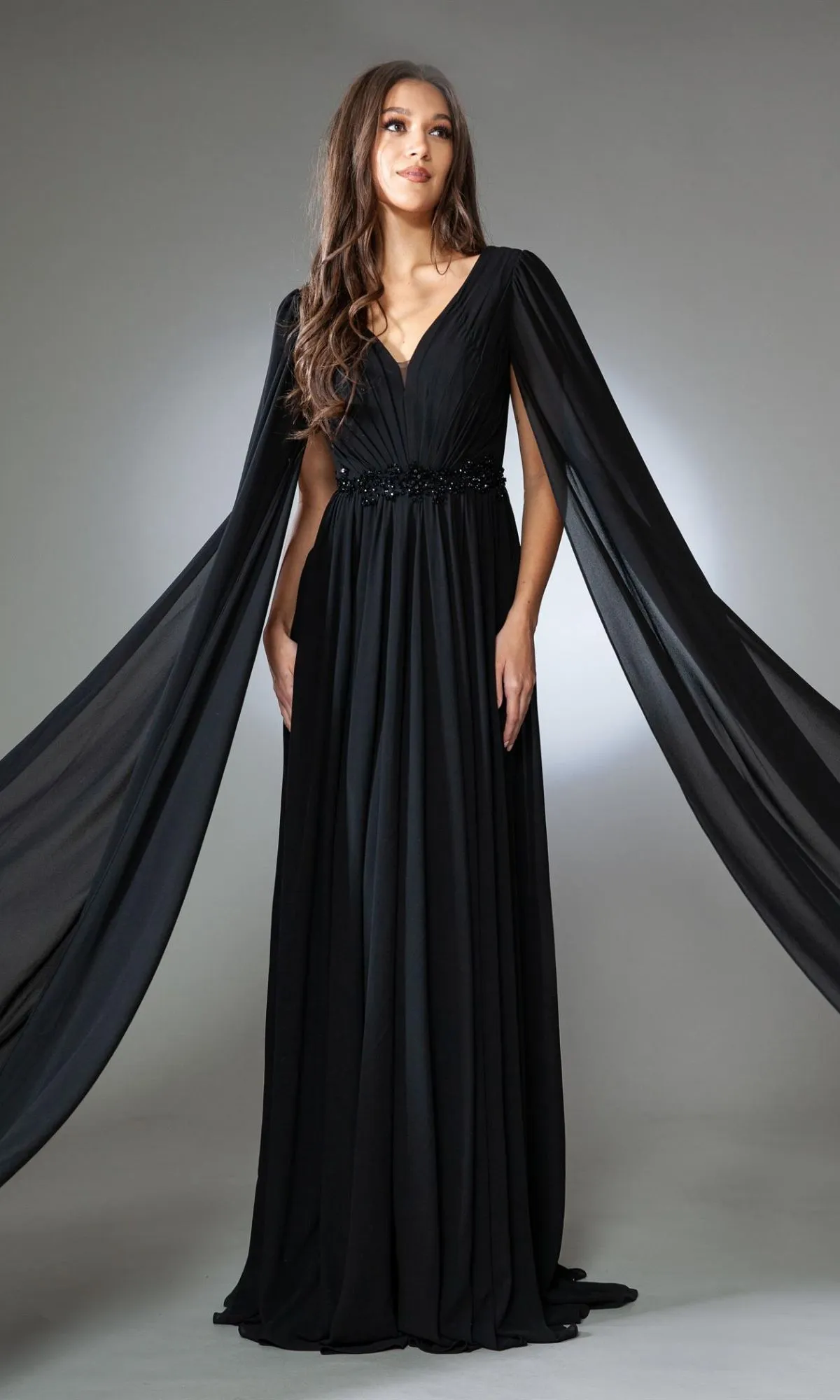 Drape-Sleeve Long Formal Dress AC0011 sold by PromGirl