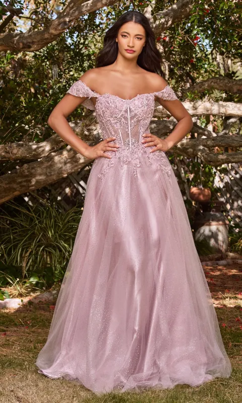 Off-Shoulder Long Glitter A-Line Prom Dress CD0198 sold by PromGirl