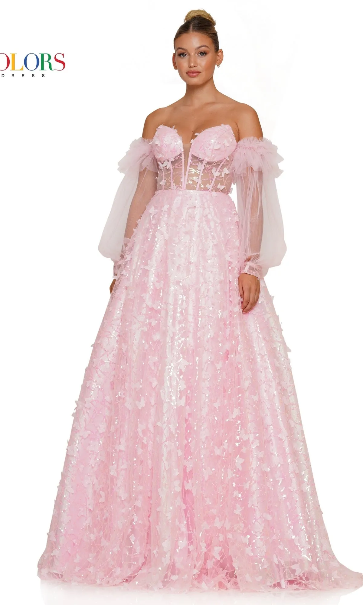3D Butterfly Formal Ball Gown 3226 with Sleeves sold by PromGirl product image thumbnail 5