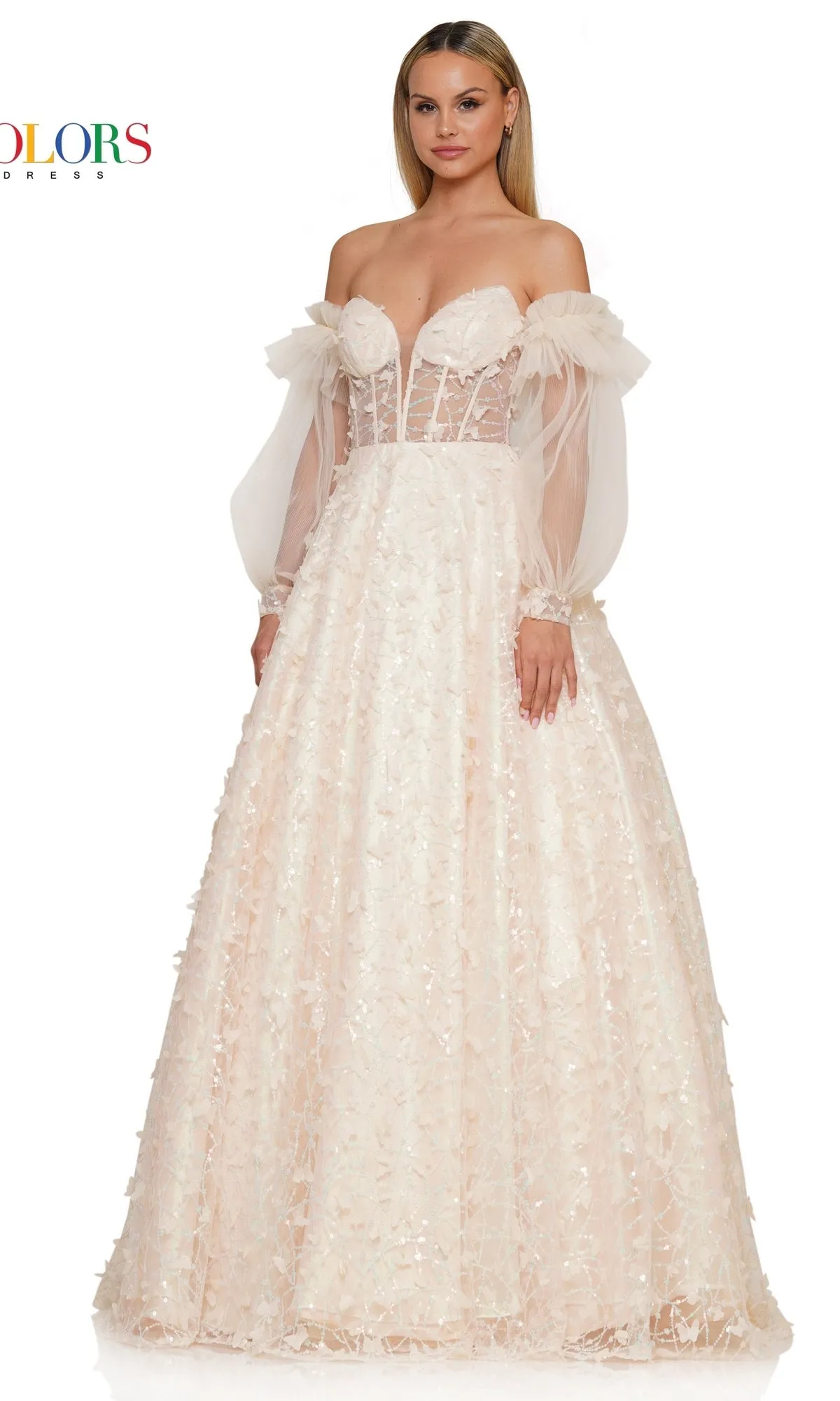 3D Butterfly Formal Ball Gown 3226 with Sleeves sold by PromGirl product image thumbnail 4