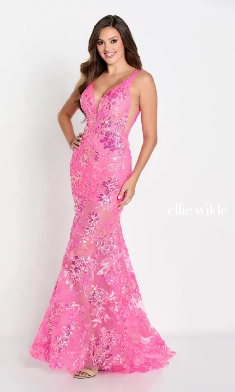 Ellie Wilde Sheer-Skirt Long Prom Dress EW34040 made by ellie wilde