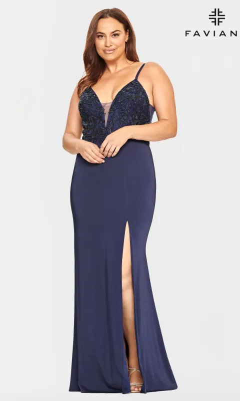 Navy Blue Plus-Size Faviana Long Prom Dress 9536 sold by PromGirl
