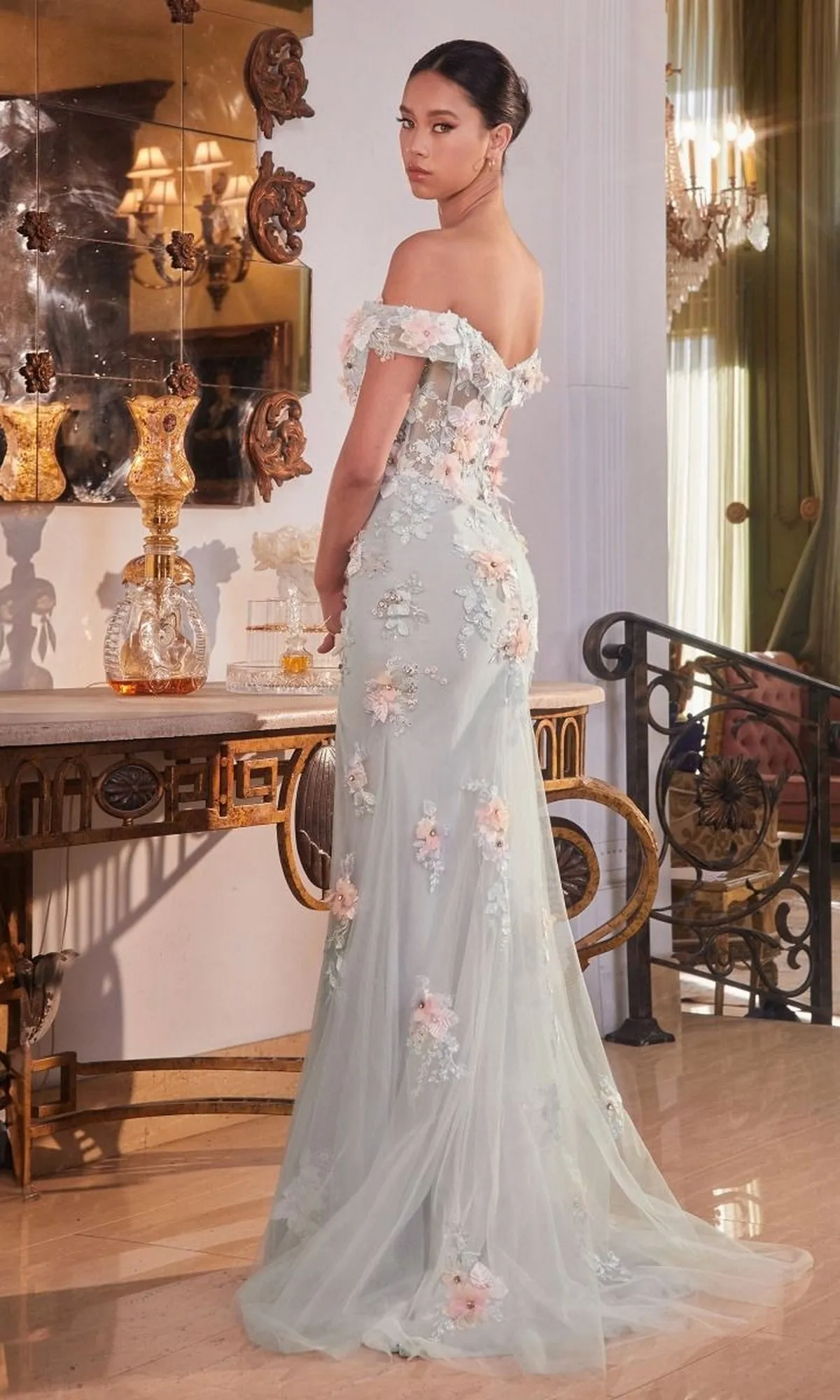 Floral-Embellished Long Mist Gray Prom Dress CD005 sold by PromGirl product image thumbnail 2