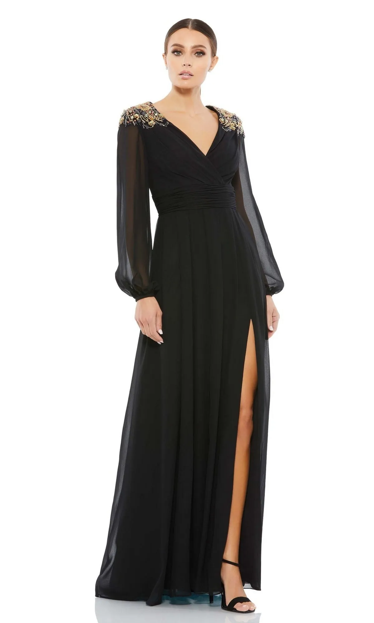 Long Sleeve Chiffon Formal Dress: Mac Duggal 55694 sold by PromGirl