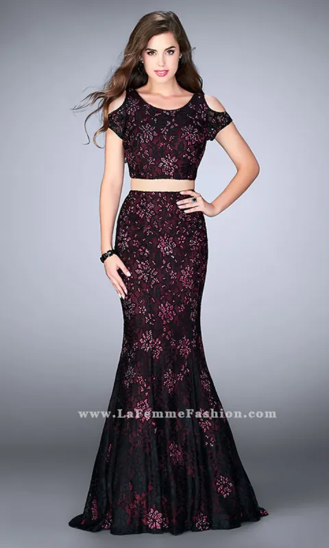 Two-Piece La Femme Long Lace Prom Dress made by La Femme