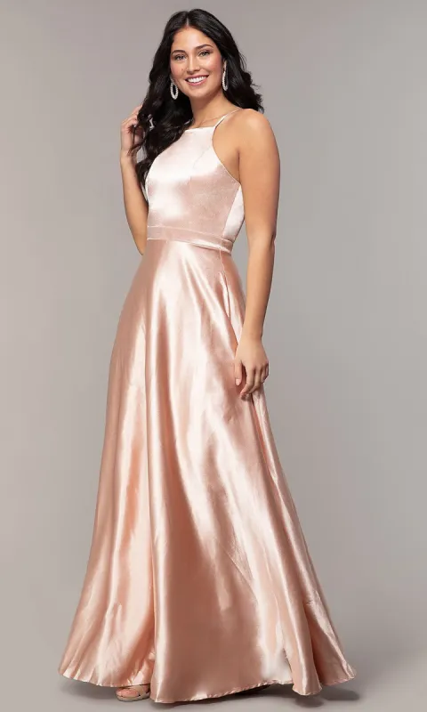High-Square-Neck Long A-Line Satin Prom Dress made by PromGirl