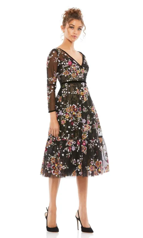 Print Midi Wedding-Guest Dress: Mac Duggal 67499 sold by PromGirl