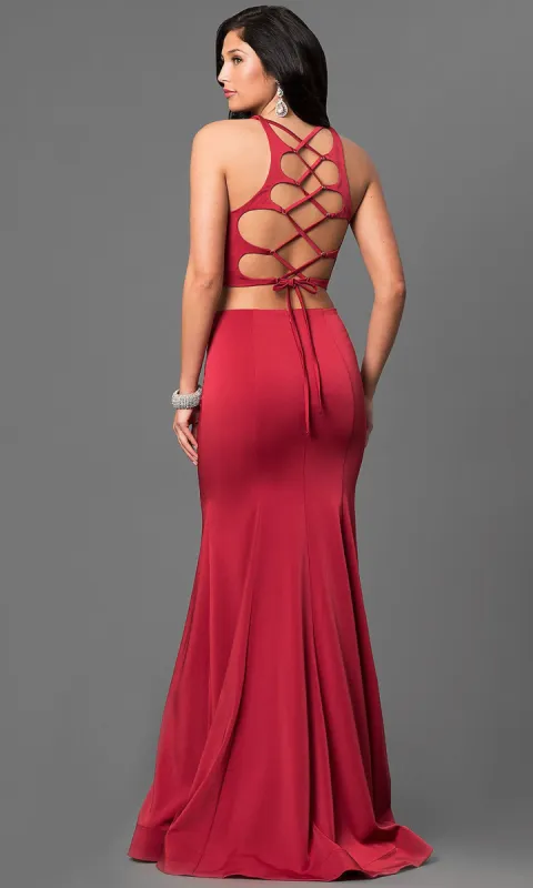Two Piece La Femme Prom Dress with an Open Back sold by PromGirl