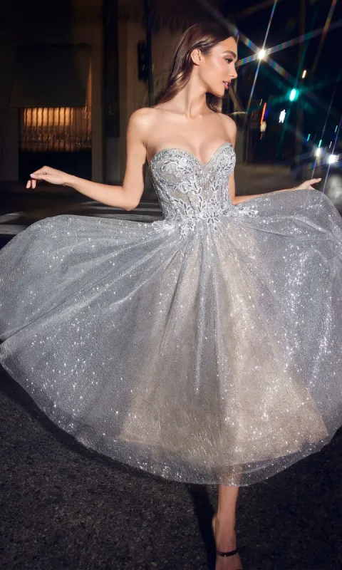 Tea-Length Silver A-Line Party Dress CD871 sold by PromGirl