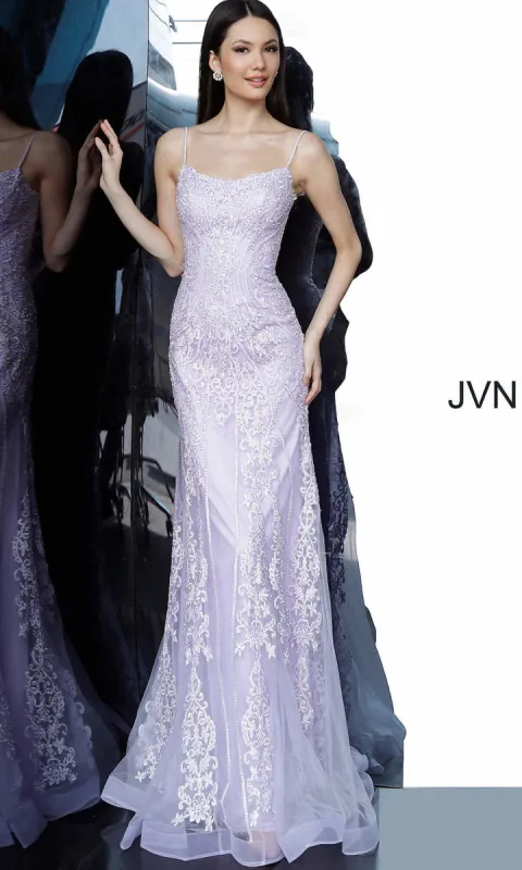 Embroidered JVN by Jovani Corset-Back Prom Dress sold by PromGirl
