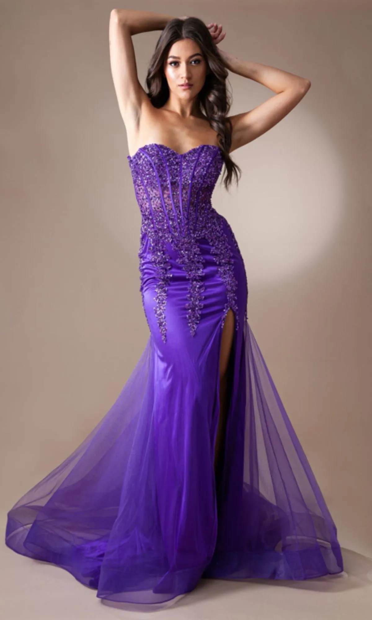 Strapless Long Beaded Sheer-Bodice Prom Dress 7051 sold by PromGirl product image thumbnail 5