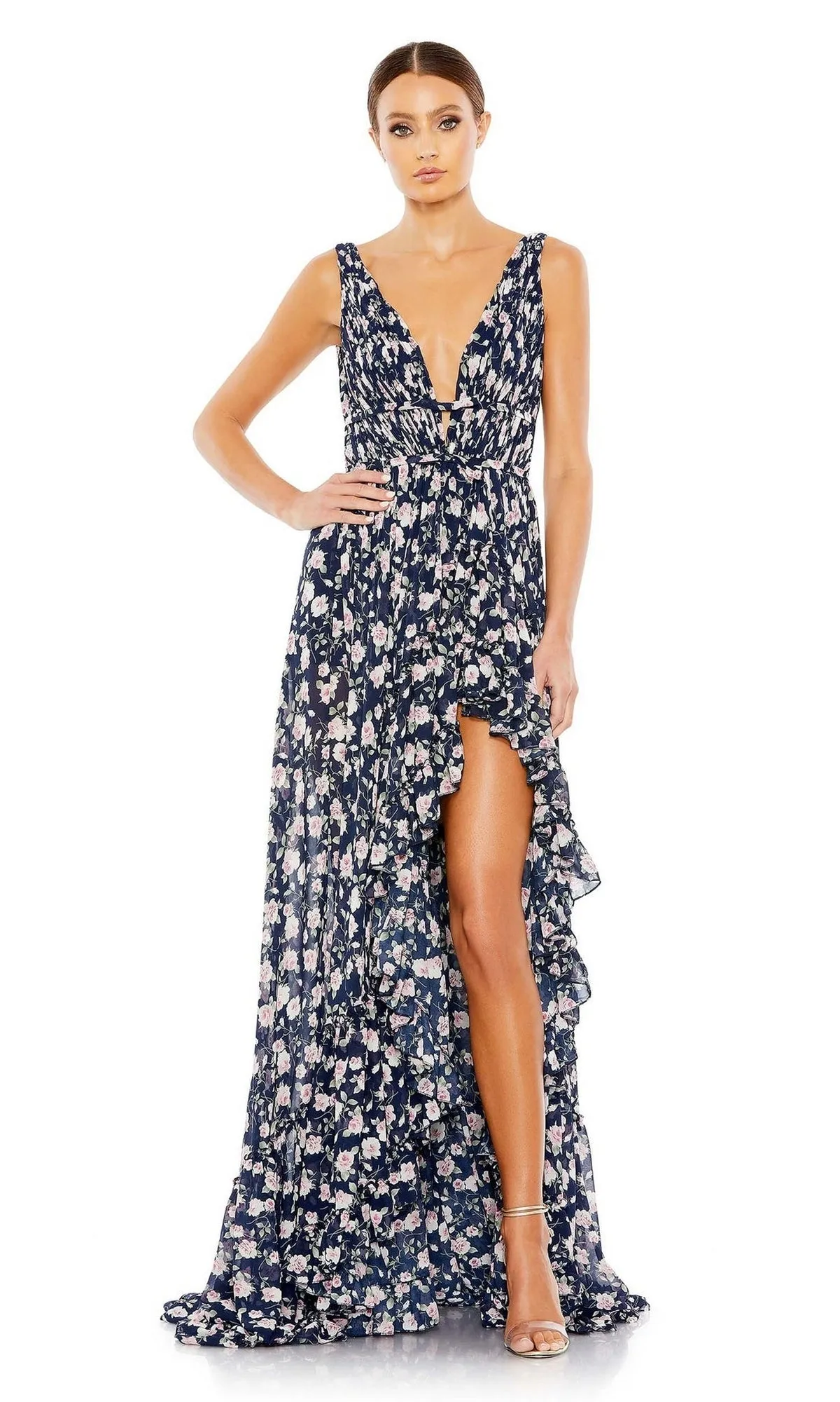 Floral-Print Maxi Party Dress: Mac Duggal 50659 sold by PromGirl