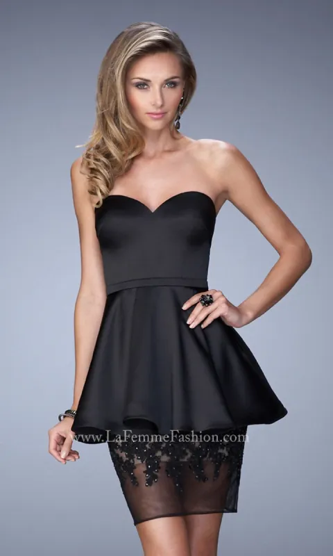 Strapless Sweetheart Short La Femme Peplum Dress sold by PromGirl