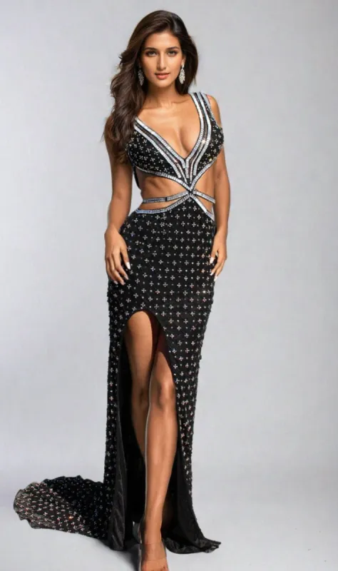 Aleta Cut-Out Sparkly Beaded Prom Dress 1191 sold by PromGirl
