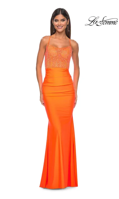 La Femme Backless Bright Long Prom Dress 32325 sold by PromGirl