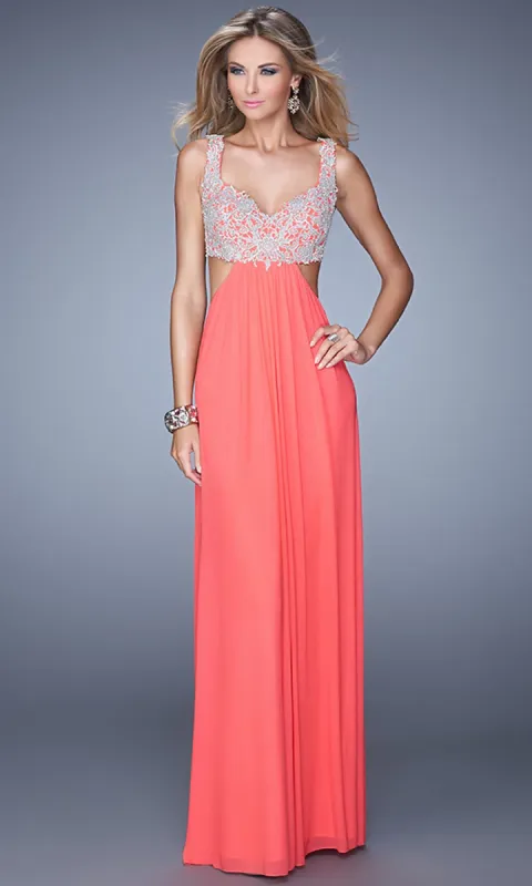 Long La Femme Prom Dress with Cut-Out Sides sold by PromGirl