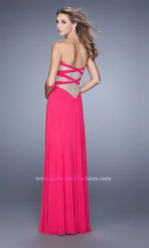 Sheer-Back Long Strapless La Femme Prom Dress sold by PromGirl