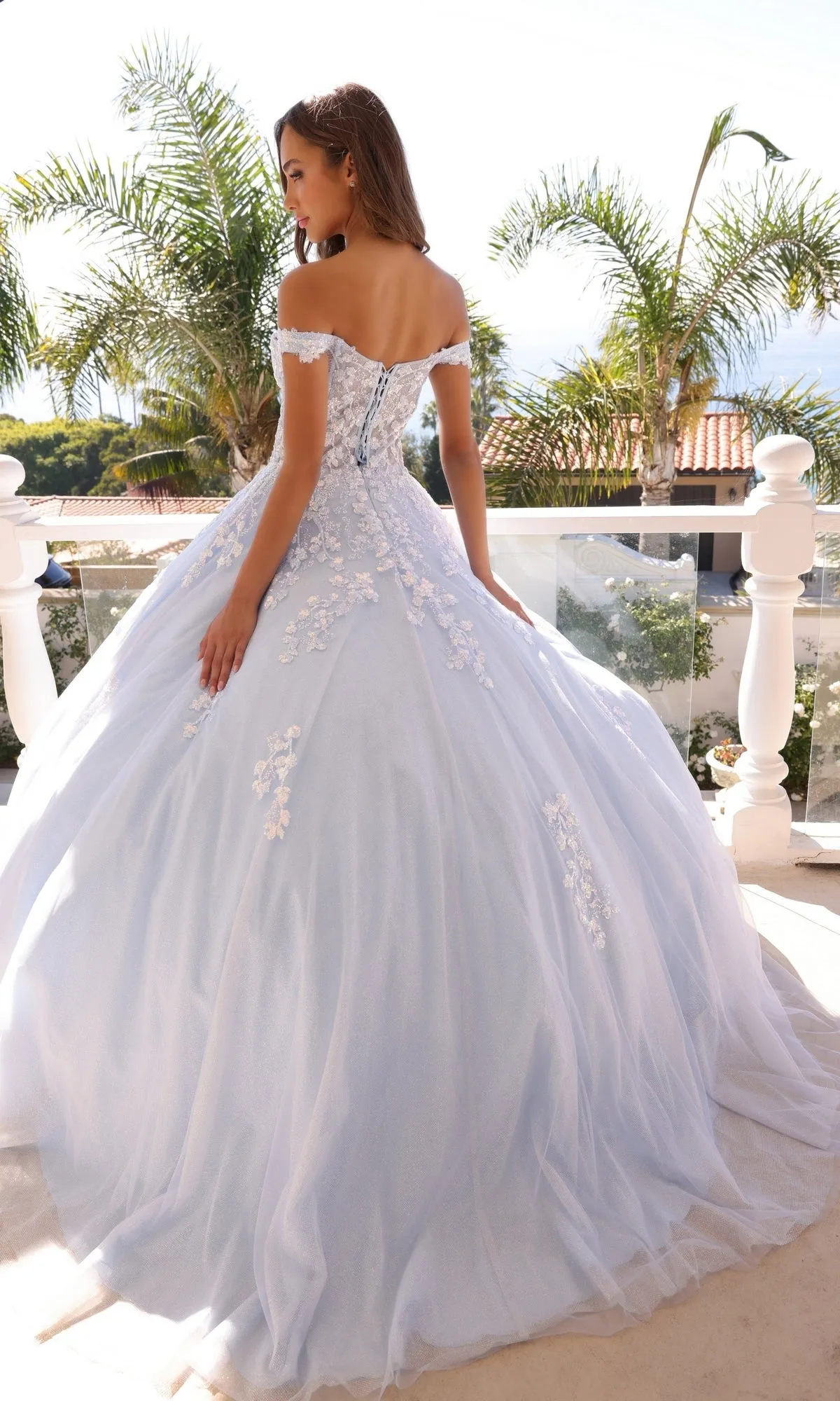 Off-the-Shoulder Lace-Up Long Prom Ball Gown H1352 sold by PromGirl product image thumbnail 2