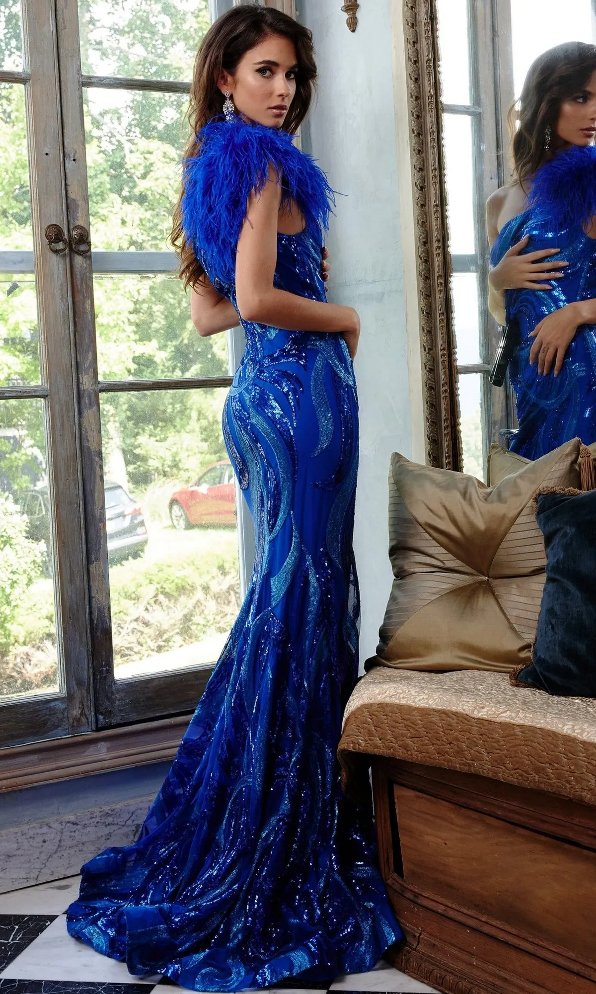 Sequin-Print Long Prom Dress: Jovani 32596 sold by PromGirl product image thumbnail 2