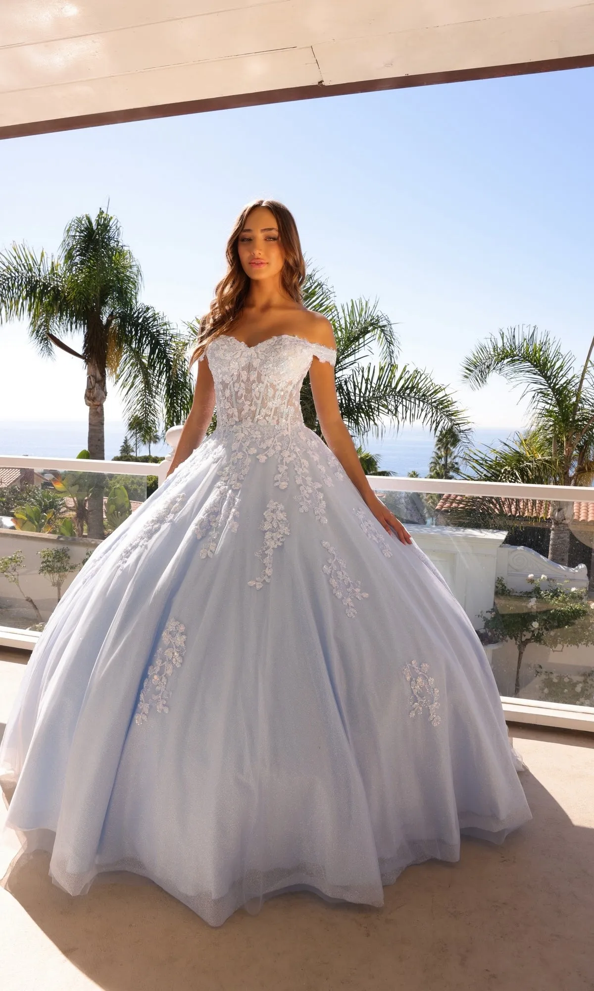 Off-the-Shoulder Lace-Up Long Prom Ball Gown H1352 sold by PromGirl