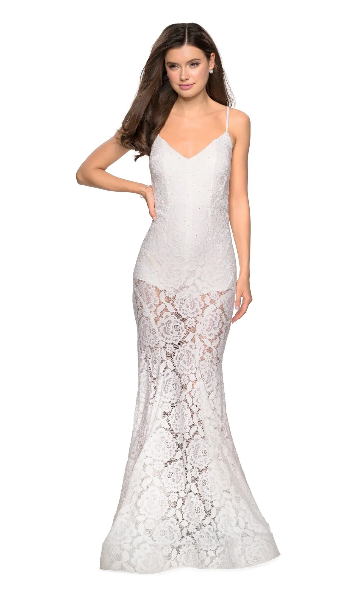 Sheer Lace Mermaid Prom Dress: La Femme 27584 sold by PromGirl product image thumbnail 5