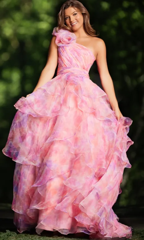 A-Line Long One-Shoulder Prom Dress JVN37455 sold by PromGirl