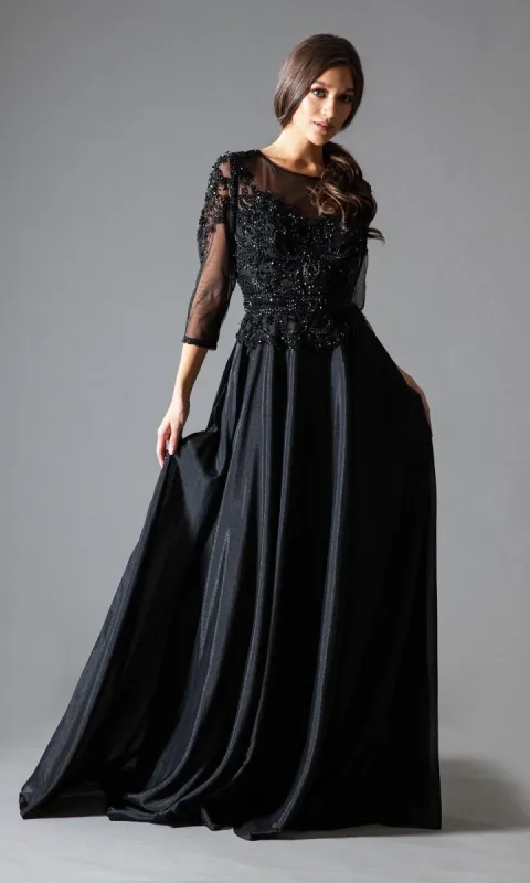 Sheer-Sleeve Long Modest Formal Dress 7041 sold by PromGirl