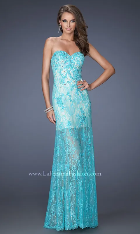 Strapless Sweetheart La Femme Long Lace Prom Dress sold by PromGirl