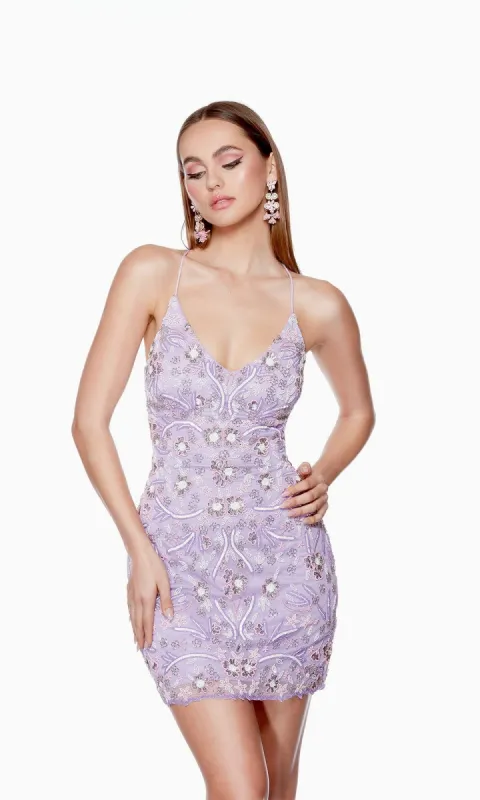 Open-Back Short Beaded Cocktail Dress 4666 sold by PromGirl