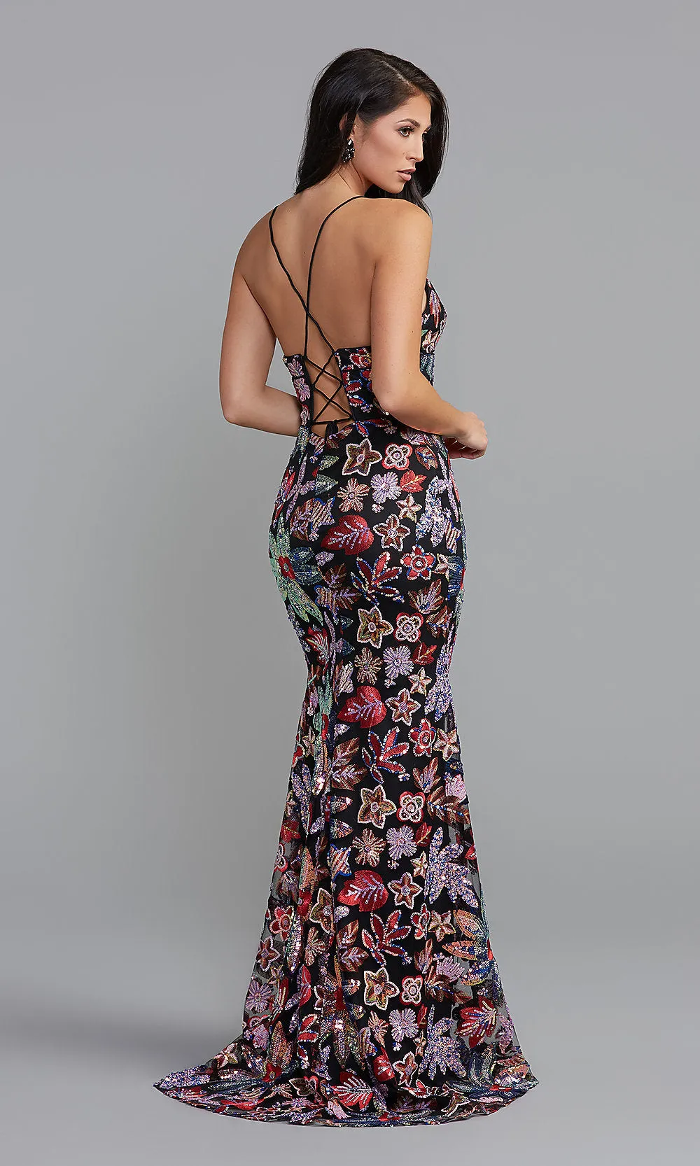 Sequin Floral-Print Long Prom Dress by PromGirl sold by PromGirl product image thumbnail 2