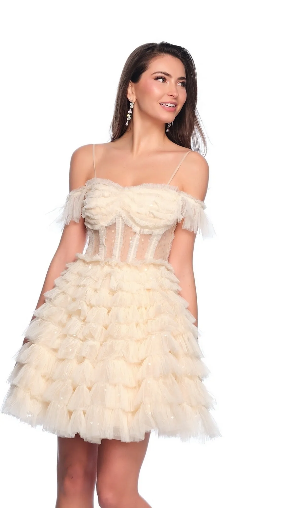 Dave and Johnny Short Ruffled Hoco Dress 11754 sold by PromGirl