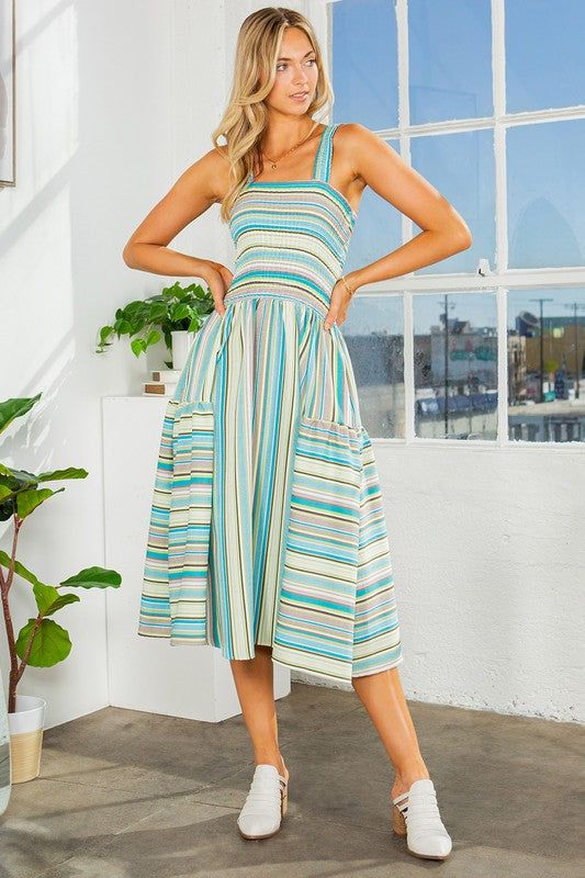 Tea-Length Smocked Casual Sun Dress with Stripes sold by PromGirl product image thumbnail 9