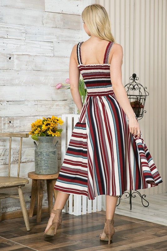 Tea-Length Smocked Casual Sun Dress with Stripes sold by PromGirl product image thumbnail 14