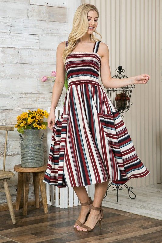 Tea-Length Smocked Casual Sun Dress with Stripes sold by PromGirl product image thumbnail 12