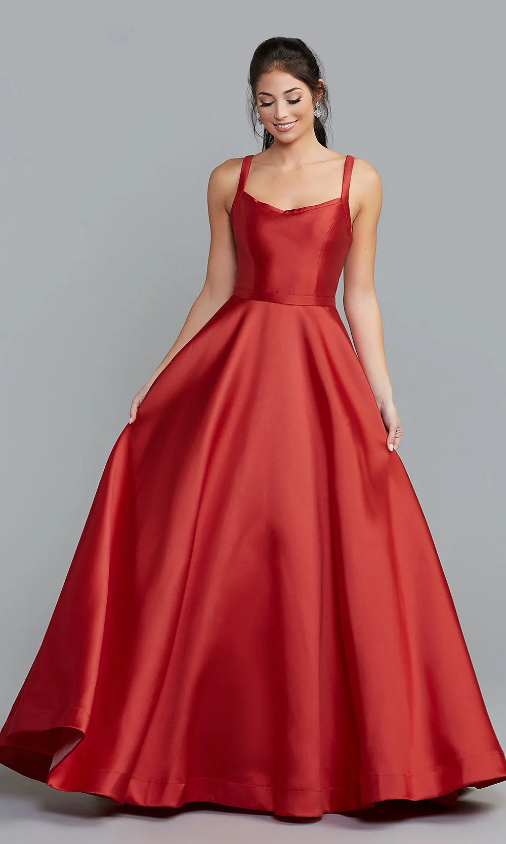 Caged-Back Long A-Line Prom Dress with Pockets sold by PromGirl product image thumbnail 3