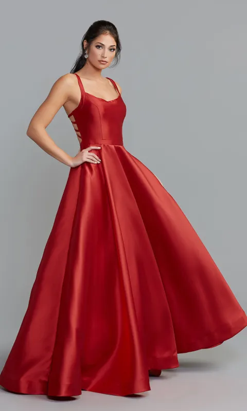Caged-Back Long A-Line Prom Dress with Pockets made by PromGirl